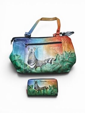 Anuschka Rainbow Zebra Leather Satchel - Multicolor